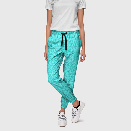 Женские брюки 3D с принтом Мелкая мозаика неон голубой, фото на моделе #1