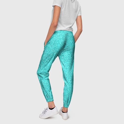 Женские брюки 3D с принтом Мелкая мозаика неон голубой, вид сзади #2