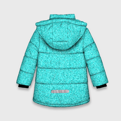 Зимняя куртка для девочек 3D с принтом Мелкая мозаика неон голубой, вид сзади #1