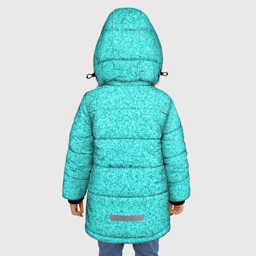 Зимняя куртка для девочек 3D с принтом Мелкая мозаика неон голубой, вид сзади #2