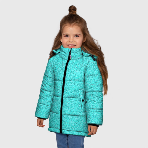 Зимняя куртка для девочек 3D с принтом Мелкая мозаика неон голубой, фото на моделе #1