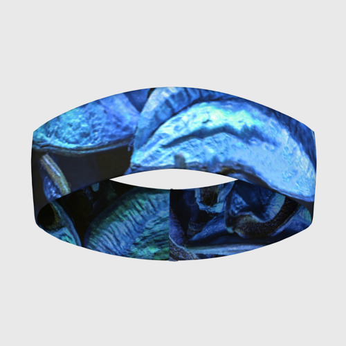 Повязка на голову с принтом Старые сухие листья синие, вид спереди №1