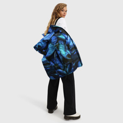 Куртка с принтом Старые сухие листья синие для женщины, вид на модели спереди №3. Цвет основы: черный