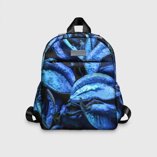 Детский рюкзак с принтом Старые сухие листья синие, вид спереди №1