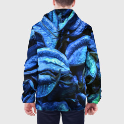 Куртка с принтом Старые сухие листья синие для мужчины, вид на модели сзади №2. Цвет основы: белый