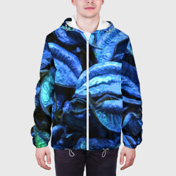 Куртка с принтом Старые сухие листья синие для мужчины, вид на модели спереди №3. Цвет основы: белый