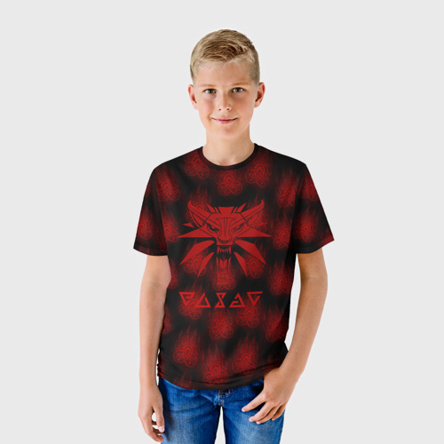 Детская футболка 3D с принтом Ведьмак лого зверь, фото на моделе #1