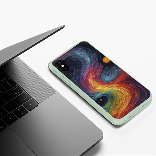 Чехол для iPhone XS Max матовый Звездный вихрь абстрактная живопись, цвет салатовый - фото 5