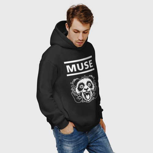 Мужское худи Oversize хлопок Muse rock panda, цвет черный - фото 7