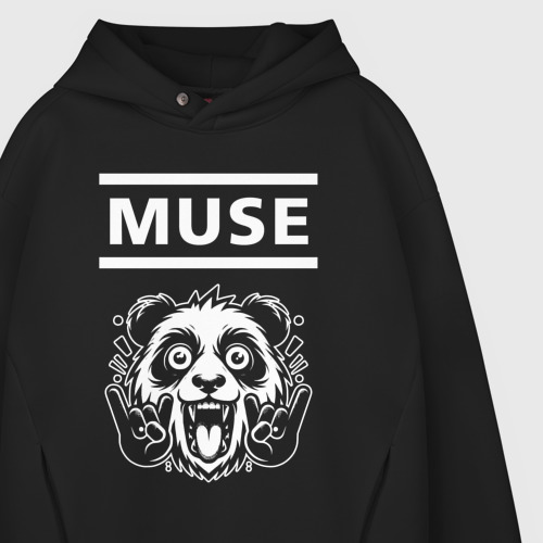 Мужское худи Oversize хлопок Muse rock panda, цвет черный - фото 4