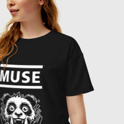 Женская футболка хлопок Oversize Muse rock panda - фото 2