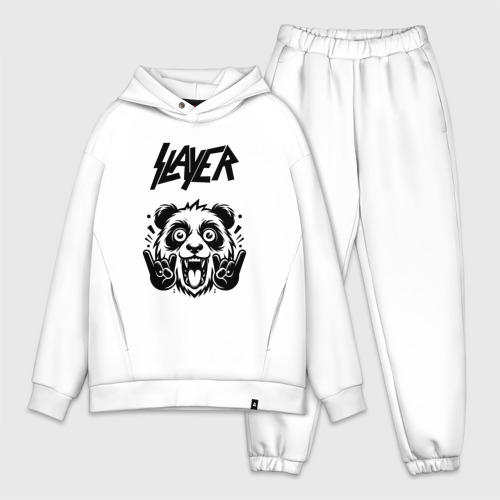 Мужской костюм oversize хлопок Slayer - rock panda, цвет белый