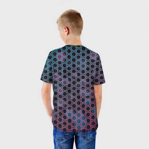 Детская футболка 3D с принтом Sport шестигранники, вид сзади #2