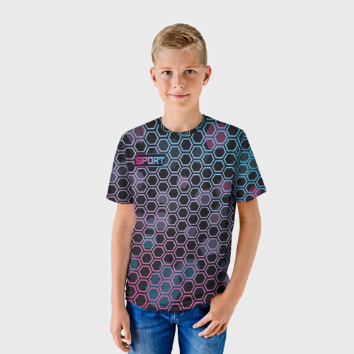 Детская футболка 3D с принтом Sport шестигранники, фото на моделе #1