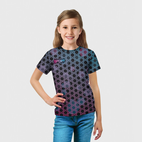 Детская футболка 3D с принтом Sport шестигранники, вид сбоку #3