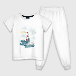 Детская пижама хлопок Маяк и волны - акварель