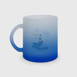 Кружка матовая стеклянная Маяк и волны - акварель