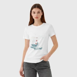 Женская футболка хлопок Маяк и волны - акварель - фото 2