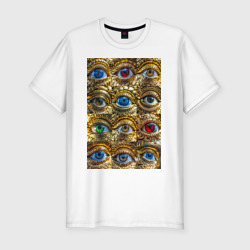 Мужская футболка хлопок Slim Глаза разноцветные из золота в стиле стимпанк
