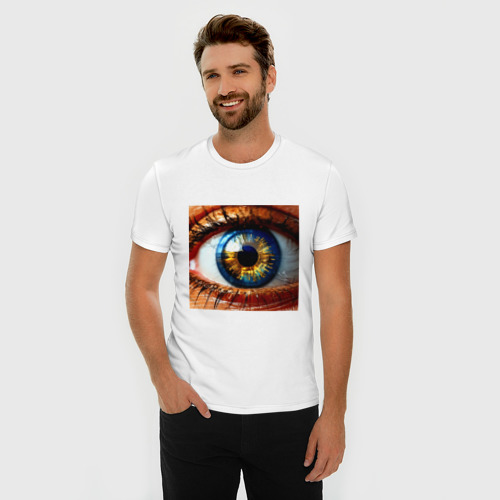 Мужская футболка хлопок Slim Глаз крупным планом синего цвета в стиле стимпанк, цвет белый - фото 3