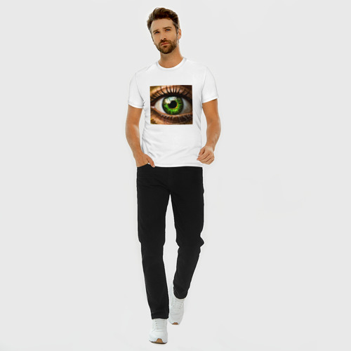 Мужская футболка хлопок Slim Глаз зеленого цвета в стиле стимпанк, цвет белый - фото 5