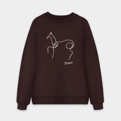 Мужской свитшот oversize без начеса хлопок Пикассо Конь - животные одной линией