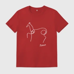 Мужская футболка хлопок Пикассо Конь - животные одной линией