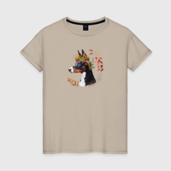 Женская футболка хлопок Басенджи триколор осенний арт