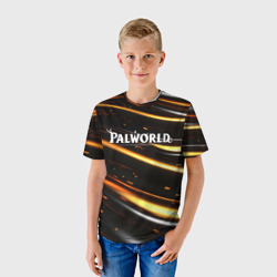 Детская футболка 3D Palworld логотип золотые волны на черном - фото 2