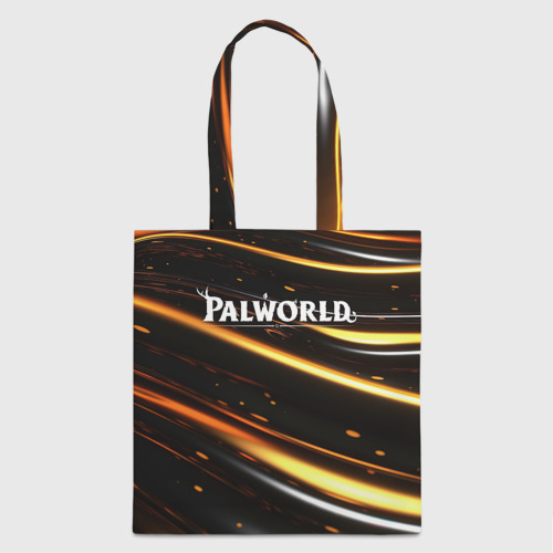 Сумка-Шоппер с принтом Palworld логотип золотые волны на черном, вид спереди №1