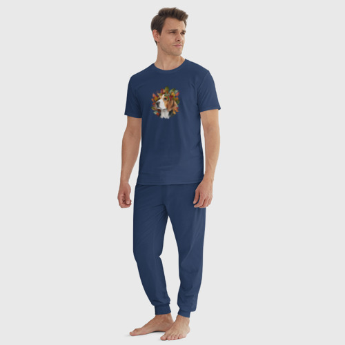 Мужская пижама хлопок Бигль осенний арт, цвет темно-синий - фото 5