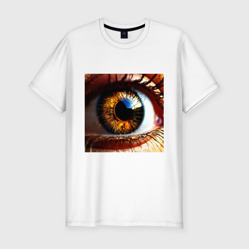 Мужская футболка хлопок Slim Золотой карий глаз в стиле стимпанк, цвет белый