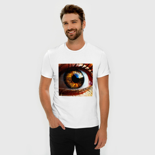 Мужская футболка хлопок Slim Золотой карий глаз в стиле стимпанк, цвет белый - фото 3