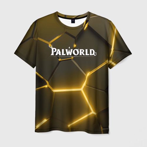 Мужская футболка с принтом Palworld логотип разлом желтых плит, вид спереди №1