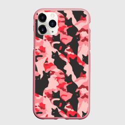 Чехол для iPhone 11 Pro Max матовый Розовый камуфляж из котов
