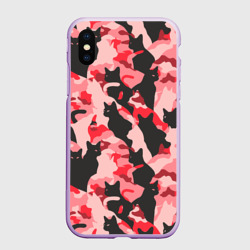 Чехол для iPhone XS Max матовый Розовый камуфляж из котов