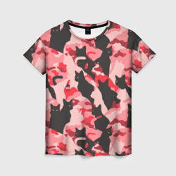 Розовый камуфляж из котов – Женская футболка 3D с принтом купить со скидкой в -26%