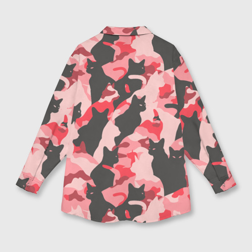 Женская рубашка oversize 3D с принтом Розовый камуфляж из котов, вид сзади #1