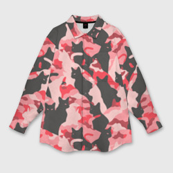 Женская рубашка oversize 3D Розовый камуфляж из котов