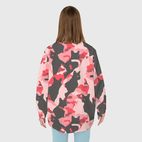 Женская рубашка oversize 3D с принтом Розовый камуфляж из котов, вид сзади #2