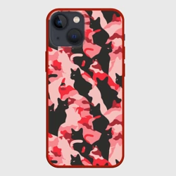 Чехол для iPhone 13 mini Розовый камуфляж из котов