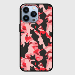 Чехол для iPhone 13 Pro Розовый камуфляж из котов
