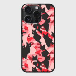 Чехол силиконовый для Apple iPhone 15 Pro матовый Розовый камуфляж из котов