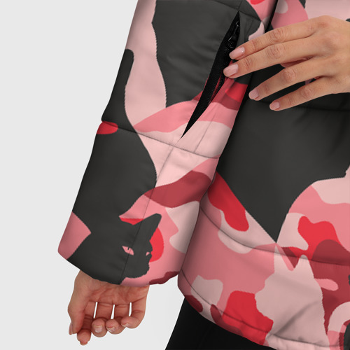 Женская зимняя куртка Oversize Розовый камуфляж из котов, цвет светло-серый - фото 6