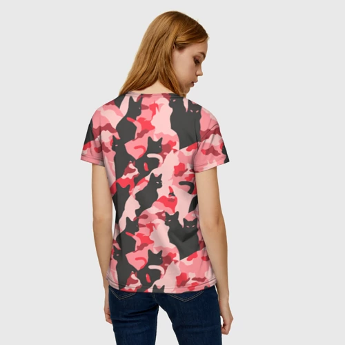 Женская футболка 3D Розовый камуфляж из котов - фото 4
