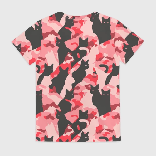 Женская футболка 3D Розовый камуфляж из котов - фото 2
