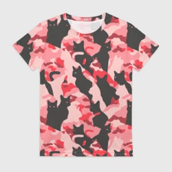 Женская футболка 3D Розовый камуфляж из котов