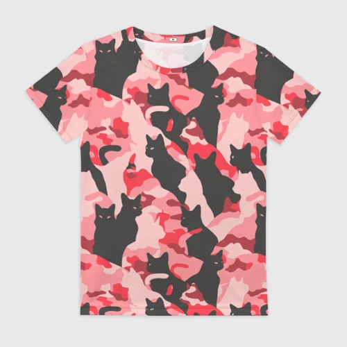 Женская футболка 3D Розовый камуфляж из котов