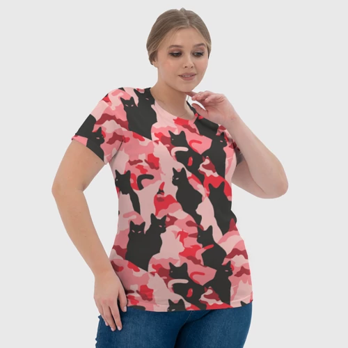 Женская футболка 3D Розовый камуфляж из котов - фото 6