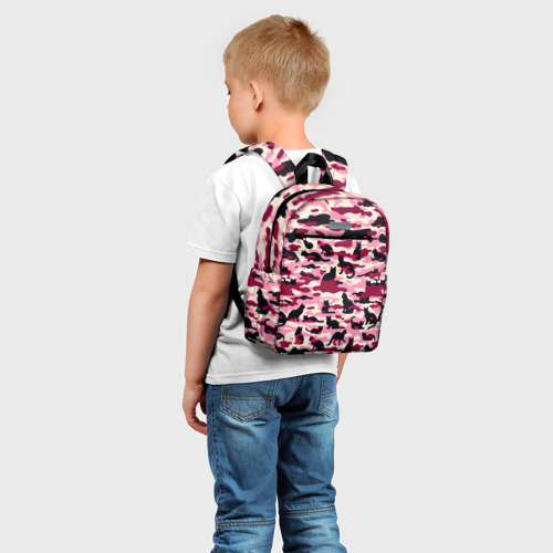 Детский рюкзак 3D с принтом Камуфляжные розовые котики, фото на моделе #1